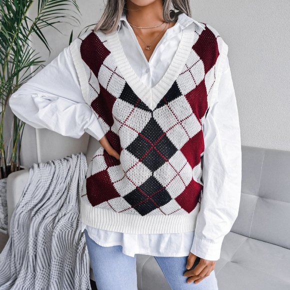 Maroon Argyle Sweater Vest - Picture 1 of 1